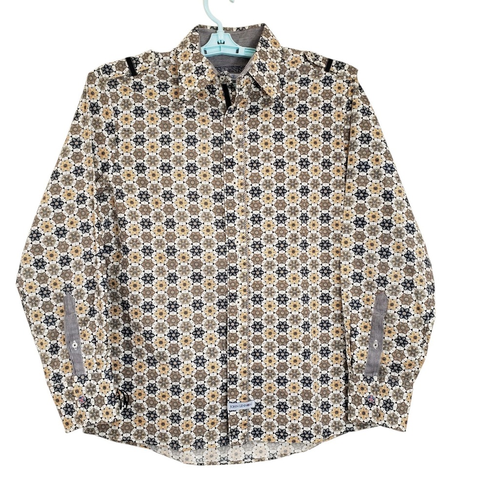 John Lennon Men Size Medium Long Sleeve Button Up Shirt Geometric Design Imagine